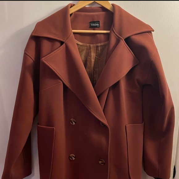 Lassiva Oversized Long Full Length Coat Burnt Orange Brick Red Rust Brown Copper - Picture 14 of 14